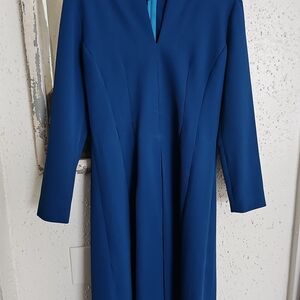 Vintage Blue Ribbed Long Sleeve Dress With Genuine Suede Belt Size Medium